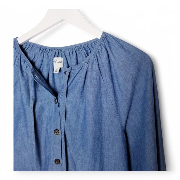 J. CREW Re-Imagined Tie-Sleeve Button Up Chambray Peasant Sleeve Shirt Top - S - Picture 3 of 9